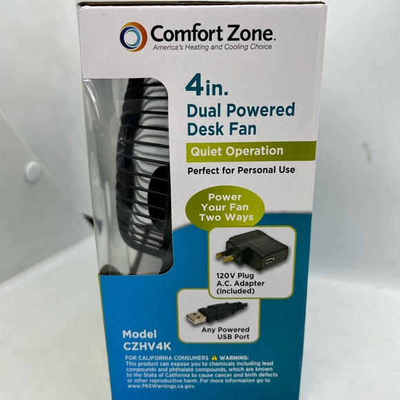 Mini Desk Fan New in Box 4” Comfort Zone NIB - Picture 3 of 5